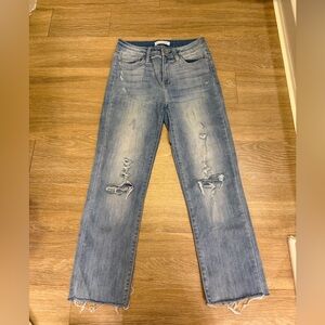 Flying Monkey Light Blue Distressed Straight Leg Jeans